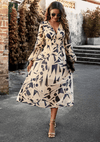 Robe maxi florale - élégante robe longue femme avec taille froncée