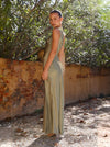 Robe maxi asymétrique pour femmes en vert élégant - tenue sophistiquée pour vos soirées