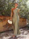 Robe maxi asymétrique pour femmes en vert élégant - tenue sophistiquée pour vos soirées