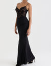 Robe maxi avec bustier en dentelle - élégante robe de soirée noire pour femmes