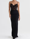 Robe maxi avec bustier en dentelle - élégante robe de soirée noire pour femmes