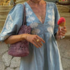 Robe maxi bleu ciel - robe d'été raffinée avec broderies florales