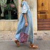 Robe maxi bleu ciel - robe d'été raffinée avec broderies florales