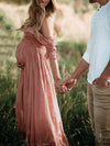 Robe maxi de maternité - robe élégante décolletée en rose tendre