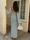 Robe maxi tricotée - robe longue élégante pour dames avec décolleté en v