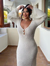 Robe maxi tricotée - robe longue élégante pour dames avec décolleté en v