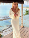 Robe maxi tricotée - robe longue élégante pour dames avec décolleté en v