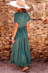 Robe maxi wrap verte foncée avec plis pour femmes