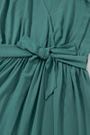 Robe maxi wrap verte foncée avec plis pour femmes