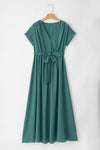 Robe maxi wrap verte foncée avec plis pour femmes