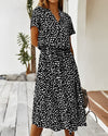 Robe midi à boutons - robe décontractée chic à motif