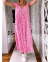 Robe midi à col en v - robe en imprimé léopard rose au style décontracté