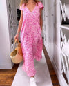 Robe midi à col en v - robe en imprimé léopard rose au style décontracté