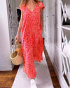 Robe midi à col en v - robe en imprimé léopard rose au style décontracté