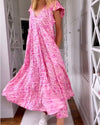 Robe midi à col en v - robe en imprimé léopard rose au style décontracté