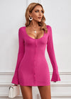 Robe mini bodycon à col u avec boutons - robe élégante en maille côtelée pour femmes