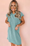 Robe mini côtelée - robe bleue clair avec manches volantes