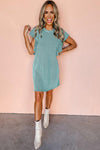 Robe mini côtelée - robe bleue clair avec manches volantes