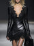 Robe mini élégante - robe en simili cuir noir avec panneaux en dentelle et manches longues