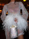Robe mini pailletée avec détails en plumes - robe de soirée élégante pour femmes