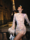 Robe mini pailletée avec détails en plumes - robe de soirée élégante pour femmes