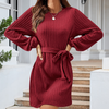 Robe mini tricotée - robe dames à côtes avec ceinture élégante