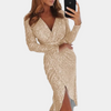 Robe portefeuille à sequins - élégante robe de soirée à manches longues pour femmes