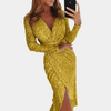 Robe portefeuille à sequins - élégante robe de soirée à manches longues pour femmes
