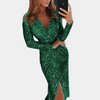 Robe portefeuille à sequins - élégante robe de soirée à manches longues pour femmes