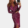 Robe portefeuille à sequins - élégante robe de soirée à manches longues pour femmes