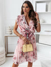 Robe portefeuille fleuri - élégante robe plissée avec décolleté en v