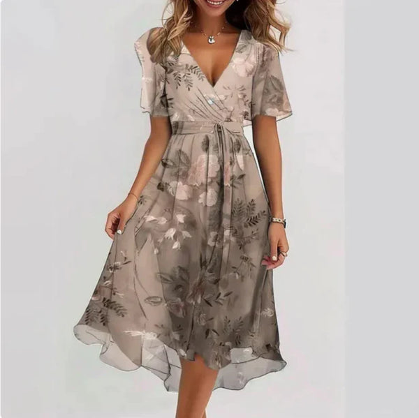 Robe portefeuille florale pour femmes - une tenue charmante à mi-mollet