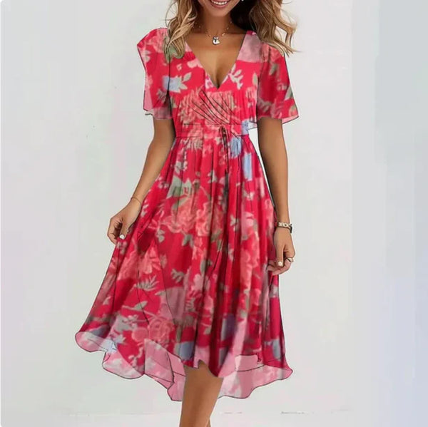 Robe portefeuille florale pour femmes - une tenue charmante à mi-mollet