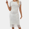 Robe tricotée - robe blanche d'été avec franges