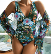 Ensemble de maillot de bain floral 2 pièces avec dessus transparent - mode élégante pour la plage cet été