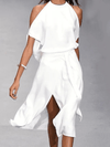 Robe de soirée élégante femme à épaules nues - tissu fluide pour les garden parties et les soirées