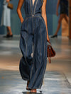 Salopette en denim évasée - ensemble décontracté sans manches bleu foncé