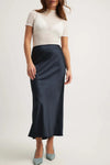 Jupe midi en satin - jupe féminine élégante avec fente haute