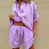 Ensemble décontracté femme en lin : chemise et shorts - pour vos sorties d'été