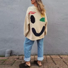 Pull en maille oversized en mélange de coton doux avec motif smiley - look décontracté au quotidien