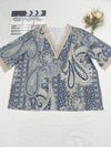 T-shirt pour femmes à imprimé paisley - col v avec dentelle contrastante et manches mi-longues