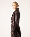 Trench en cuir - manteau ceinturé bordeaux pour femmes