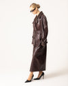 Trench en cuir - manteau ceinturé bordeaux pour femmes