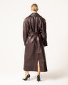 Trench en cuir - manteau ceinturé bordeaux pour femmes