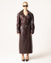 Trench en cuir - manteau ceinturé bordeaux pour femmes