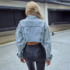 Veste bomber en denim femme - veste cropped en denim bleu délavé