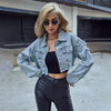 Veste bomber en denim femme - veste cropped en denim bleu délavé