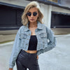 Veste bomber en denim femme - veste cropped en denim bleu délavé