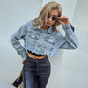 Veste bomber en denim femme - veste cropped en denim bleu délavé