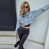 Veste bomber en denim femme - veste cropped en denim bleu délavé
